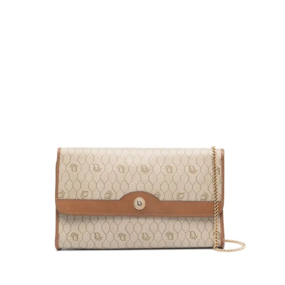 Christian Dior Vintage Honeycomb‎ Canvas Chain Shoulder Bag Clutch Crossbody